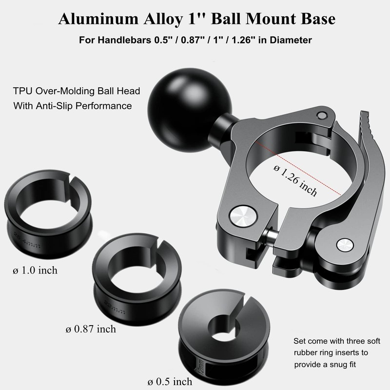 BRCOVAN Aluminum Alloy Handlebar Clamp Mount Base with 1'' TPU