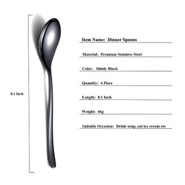 HOMQUEN Black Tablespoons, 6 Pieces, 8.1 Inch Large Stainless Steel Tablespoons, Soup Spoons, Dessert Spoons, Spoons, Cutlery for Home, Kitchen or Restaurant, Dishwasher Safe