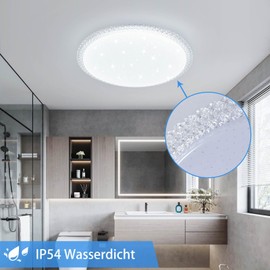 NUODIFAN Ceiling Light LED Ceiling Light 20 W Bedroom Starry Sky 6500 K Bathroom Ceiling Lighting IP65 Waterproof Bathroom Lamp Round for Bathroom Kitchen Children's Room Hallway - Diameter 27 cm