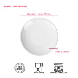 ZAINCA Melamine Dinner Plates, Round Plates,Shatter Resistant, 11 inch, set of 6 White