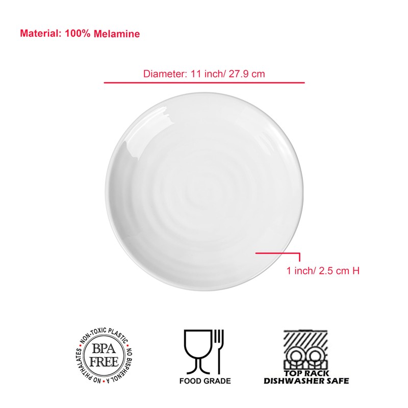 ZAINCA Melamine Dinner Plates, Round Plates,Shatter Resistant, 11 inch, set