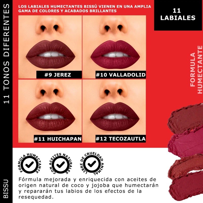 Kit Set 11 Labiales Bissu Humectante Tonos Rojos