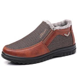 COSIDRAM Mens Winter Snow Shoes Slip on Boots Thick Warm Walking Moccasins Brown 13