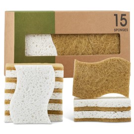 DimBull Biodegradable Natural Cleaning Sponge - Compostable Cellulose & Coconut Sponge - Pack of 15 Eco Friendly Sponges (White)