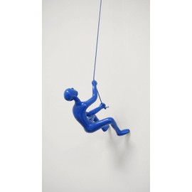 Climbing Man Wall Art for Home Decor with 30” Leather Rope | Polyresin Statues and Sculptures with Hanging Hardware Included for Modern Wall Decor and Motivational Art, Blue