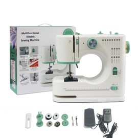 ShyangLiang Portable Sewing Machine for Beginners, 16 Built-in Stitches and Reverse Sewing, adjustable sewing speed, small sewing machine with two needle types, foot pedal, Family Home Travel