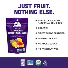 Mavuno Harvest Tropical Mix Dried Fruit Snack | Unsweetened Organic Mixed Dried Fruit | Gluten Free Healthy Snacks for Kids and Adults | No Sugar Added, Vegan, Non GMO | 2 Ounce, Pack of 6