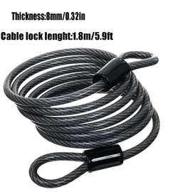 Security Cable with Loops 5.9ft/180cm,8mm, Braided Steel Cable, Bike Chain Lock, Chain Lock for Kayaks, Bikes, Outdoor Equipment and More