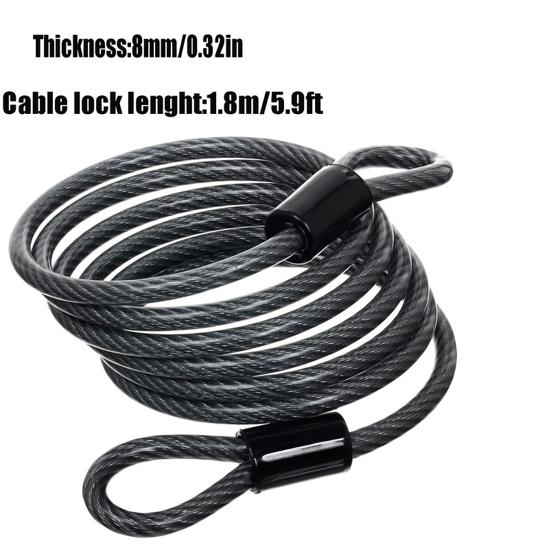 Security Cable with Loops 5.9ft/180cm,8mm, Braided Steel Cable, Bike Chain