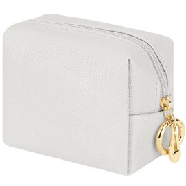 Desing Wish Mini Makeup Bag with Key Ring Portable Lipstick Case Bag PU Leather Small Cosmetic Bag Travel Lipstick Pouch Cute Small Makeup Bag for Chapstick Makeup Keys Earphone (White)