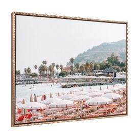 Kate and Laurel Sylvie Beaded AA Imperia Vintage Framed Canvas Wall Art by Alicia Abla, 28x38, Colorful Beach Landscape Art for Wall