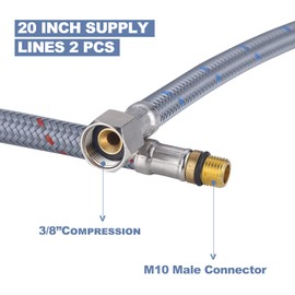 WOWOW 20" Length Faucet Supply Line, Bathroom Kitchen Faucet Lines Braided Nylon Sink Hose,cUPC Faucet Supply Lines 3/8" Female Compression Thread × M10 Male Connector 2Pcs (1 Pair)