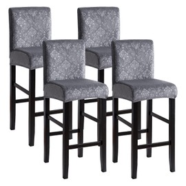 FORCHEER Bar Stool Chair Cover with Backs Set of 4 Dark Grey Velvet Embossed Dining Chair Barstool Slipcover Square Removable Washable