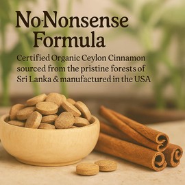 Me First Living Ceylon Cinnamon 1000mg, 100% Certified Organic Ceylon Cinnamon, Non-GMO, True Cinnamon, Metabolism Support, Antioxidant - 60 Tablets