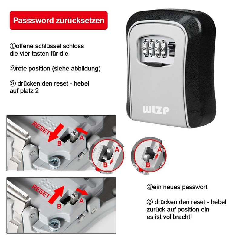 WLZP Key Safe, Key Safe with 4-Digit Combination Code, Wall