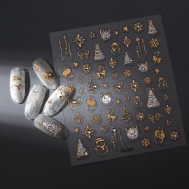Snow Nail Stickers Christmas Tree Nail Art Decals Gold Nail Sticker for Nails Art Snowman Nails Decals with Rhinestone Design 5D Self Adhesive Nails Charms Supply for Women Manicure DIY Decoration