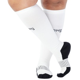 Compression Socks 20-30 mmHg for Women & Men - Knee High Support Stockings for Nursing Sports Running Athletics Travel Flight Work - Made in USA by mmHg - White, X-Large