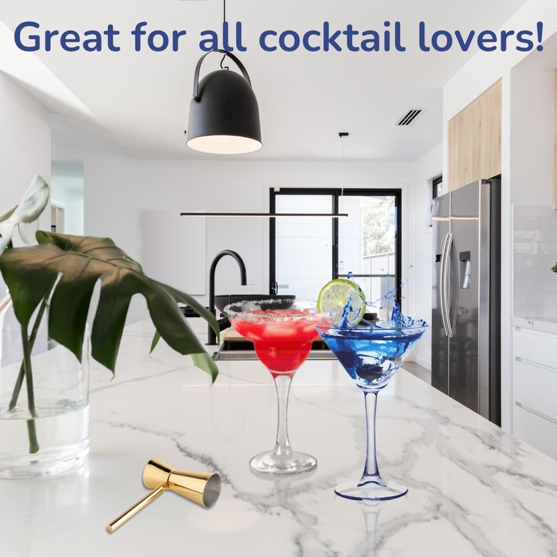 Gold Stainless Steel Cocktail Double Jigger - Professional Bartender Tool,