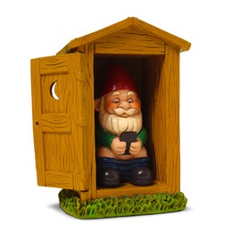 Kwirkworks 9” Outhouse Toilet Garden Gnome – Funny Lawn Statue for Outdoor Decor – Durable All-Weather Resin Yard Ornament – Unique Housewarming & Gag Gift