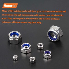 HELIFOUNER 50 Pieces M5 x 0.8mm Nylon Insert Hex Lock Nuts, 304 Stainless Steel (18-8) Locknuts, Coarse Thread