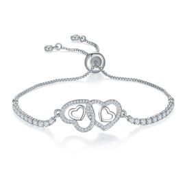 Double Heart Crossed Bracelet For Friendship Couple Infinite Gift For Women Girls Mother Daughter Sisters And Lovers Jewelery With Zirconia Plated