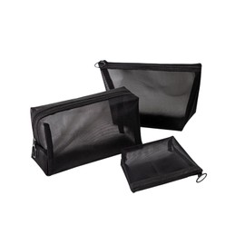 Nylon Mesh Pouch, Black, Set of 3, Mesh Accessories, Cosmetic Pouch, Nylon, Makeup Pouch, Cosmetic Storage, Storage, For Business Trips, Travel