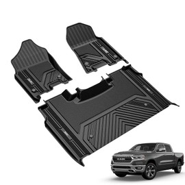 3W Floor Mats Fit for 2019-2024 Dodge Ram 1500 Crew Cab New Body (NOT Classic Models) with Original Storage All Weather TPE Accessories Custom Fit Dodge Ram 1500 Floor Liner Full Set Car Mats