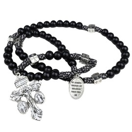 Needzo St. Joseph Terror of Demons Paracord Rosary with Wood Beads and Pardon Crucifix, Religious Keepsake Gift, 19 Inches