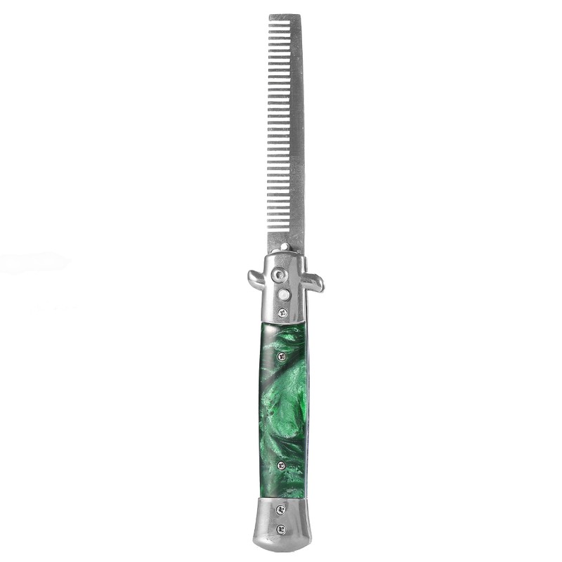 1PC Stainless Steel Switchblade Spring Pocket Oil Hair Comb Foldable