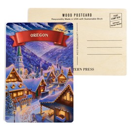 Oregon, Sleepy Winter Christmas Village (4x6 Birch Wood Postcards, 2-Pack Stationary, Rustic Home Wall Decor)