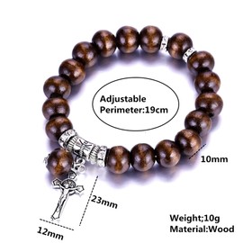 Rosfully 2pcs Our Lady Virgin Mary Crucifix Miraculous Medals Wooden Beads Bracelets Catholic Virgin Mary Saint Benedict Cross Adjustable Bracelet, adjustable, Zinc, no gemstone