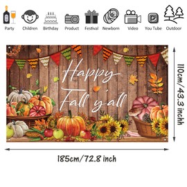 Fall Thanksgiving Party Decorations, Fall Thanksgiving Farmhouse Photography Backdrop Happy Fall Yall Background Rustic Wood Pumpkins Harvest Background Backdrop, 72.8 x 43.3 Inch
