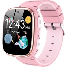 Kids Smart Watch Girls Boys - Smart Watch for Kids Game Smart Watch Gifts for 4-12 Years Old with 15 Games Camera Alarm Video Music Player Pedometer Flashlight Birthday Gift for Boys Girls (Blue) - Color: 6 Pink