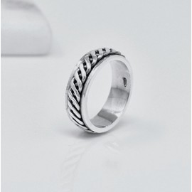 Treasure Bay 7mm Rope Eternity Twisted Thumb Ring, Spinning Ring 925 Sterling Silver Band (P)