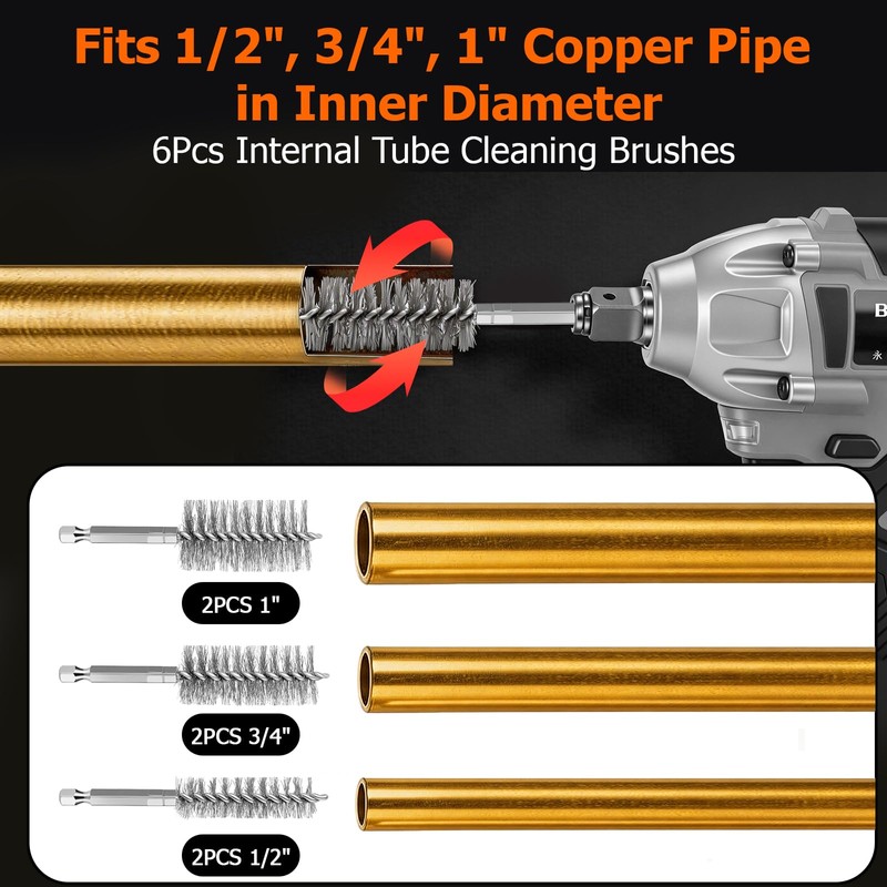 1/2" & 3/4" & 1" Metal Copper Pipe Cleaner Set