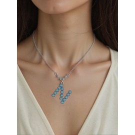Western Turquoise Initial Necklace Cowgirl,Boho Natural Turquoise Beaded Letter A-Z Pendant Necklace for Women Rodeo Country Western Jewelry Accessories Color-N