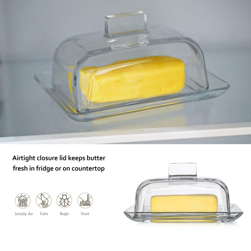 QFkris Clear Glass Butter Dish with Cover for Countertop, 7"