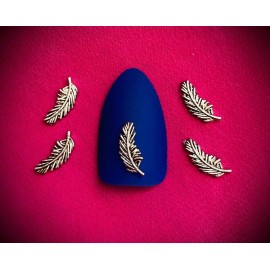 Unbranded Silver Feather 3D Nail Art Set Of 5 Charms Bohemian Leaf Leaves Unique