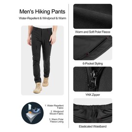 KUTOOK Winter Windproof Water Repellent Hiking Pants Thermal Fleece Casual Pants Straight Leg with Zipper Pockets for Men Outdoor Sports Black XX-Large