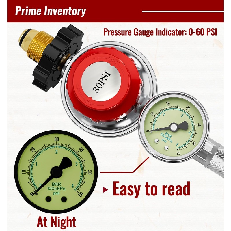 CALPOSE 12FT High Pressure Propane Regulator with Hose, 0-30PSI Adjustable