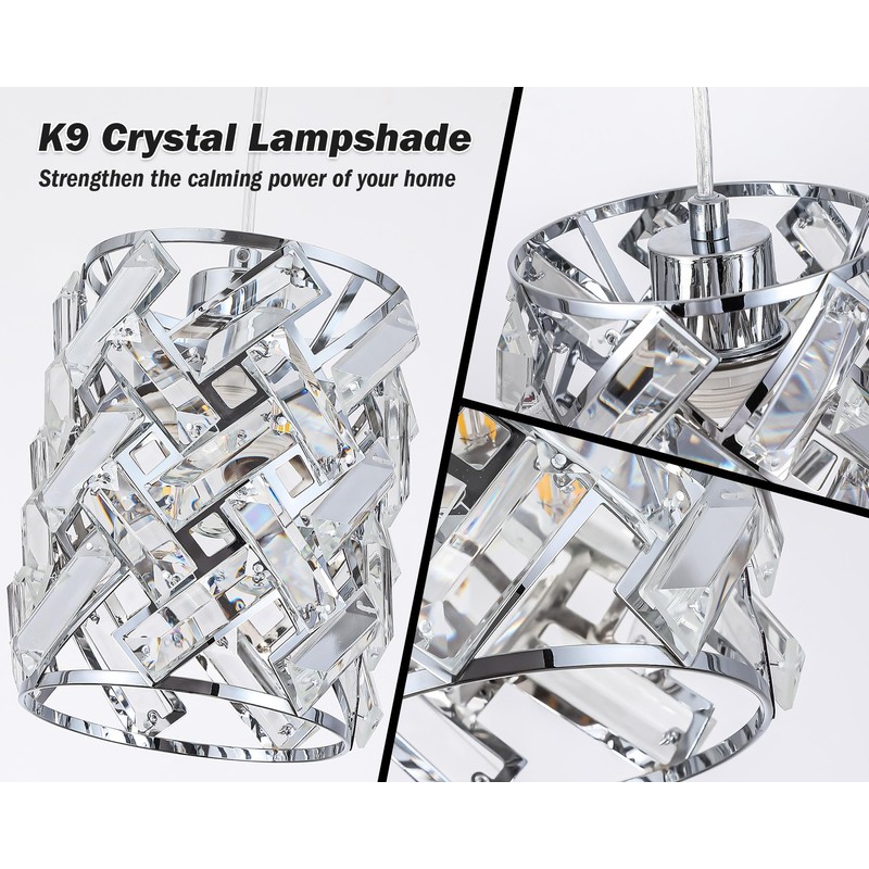 YORKCARE 2 Pack Crystal Pendant Lights, Modern Chrome Finish with