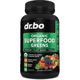 Organic Superfood Greens & Fruit Supplements - Energy Super Food Fruits and Veggies Supplement Tablets - Daily Green Veggie Powder Blend Plus Vegetable Foods Alfalfa, Spinach, Cabbage & Spirulina Tabs