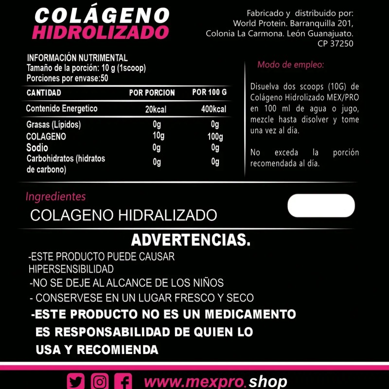 Mex/pro Colageno Hidrolizado 500gr Sabor Manzana