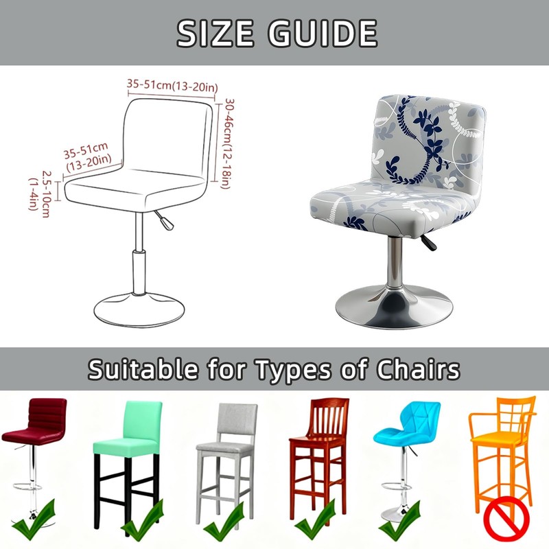 Grey Bar Chair Covers 2 Pieces Set High Stretch Washable
