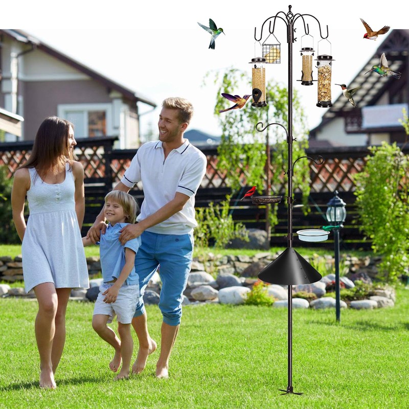 YINGYM 6-Hook Bird Feeding Station Kit Wild Bird Feeder Stand