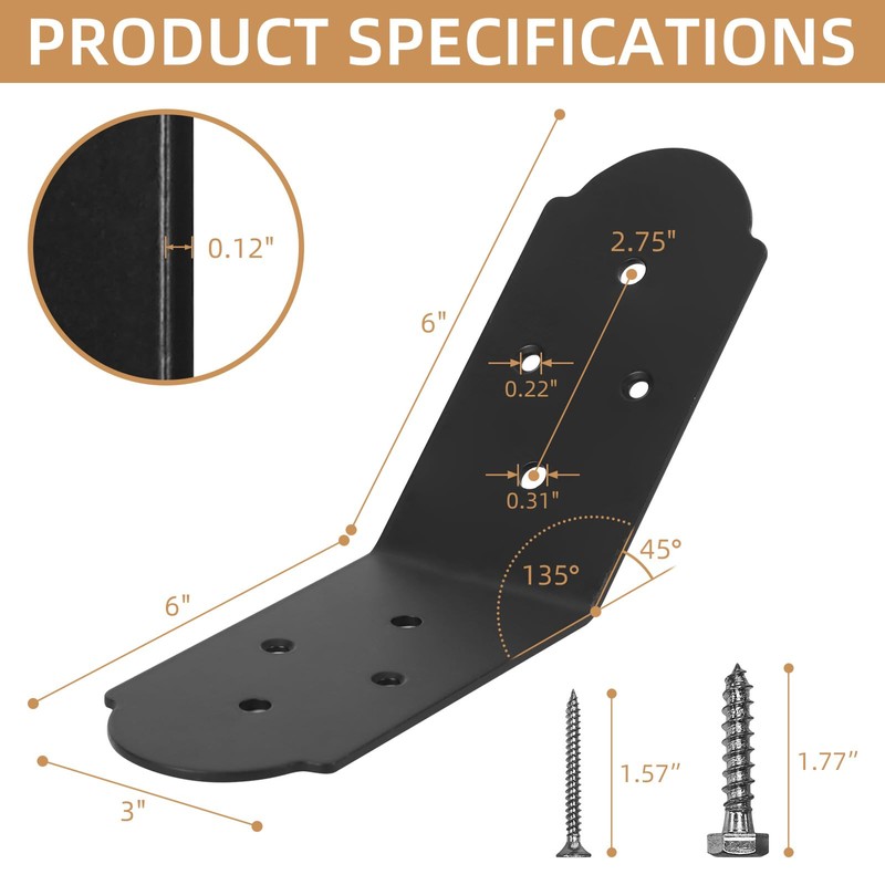 Rasugarlary Inside Mount 45 Degree Angle Bracket, 6"x 5"x 3"