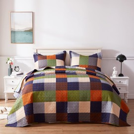 SunStyle Home Patchwork Quilts Queen Size, Soft Durable Quilted Bedspread Lightweight Summer Reversible Retro Bed Coverlet Blanket Full Queen Quilt Bedding Set with Pillow Shams for All Season 3 Piece