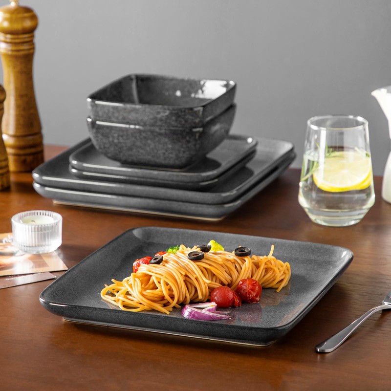 vancasso Stern Gray Dinner Set Square Reactive Glaze Tableware 12