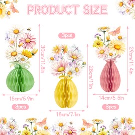 SUNBEAUTY 9 PCS Daisy Honeycomb Centerpieces Daisy Flower Table Centerpieces Summer Wildflower Birthday Party Decorations for Home Office, Baby Shower, Wedding Birthday Party Supplies