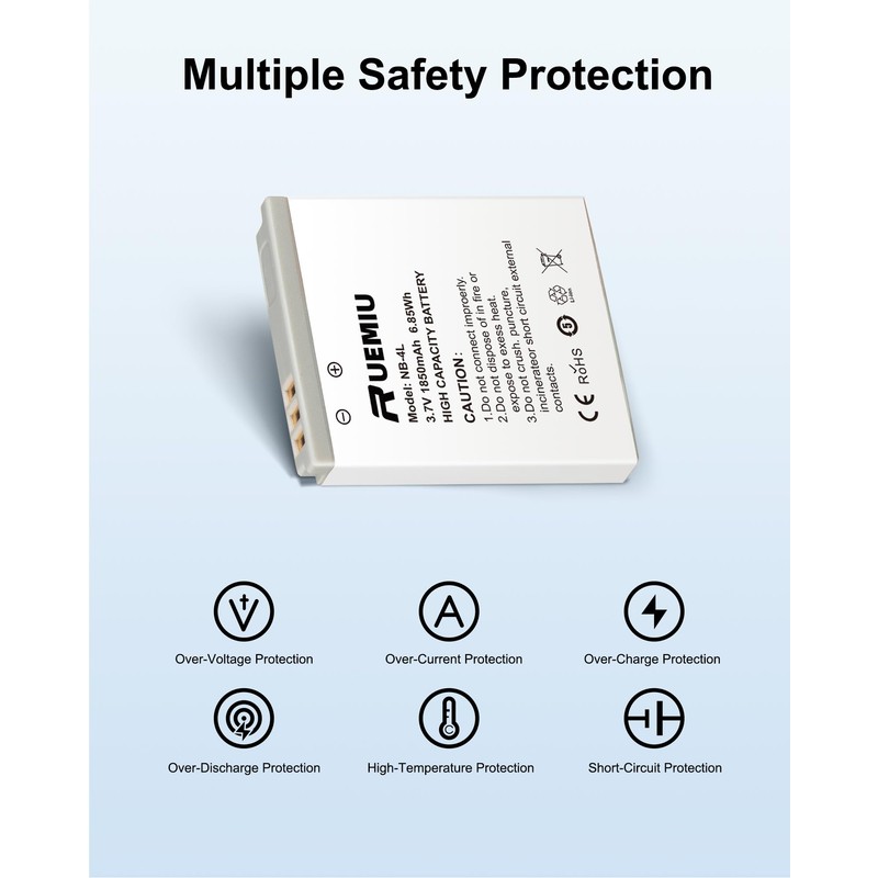 RUEMIU 2-Pack Upgraded 1850mAh NB-4L Battery for Canon